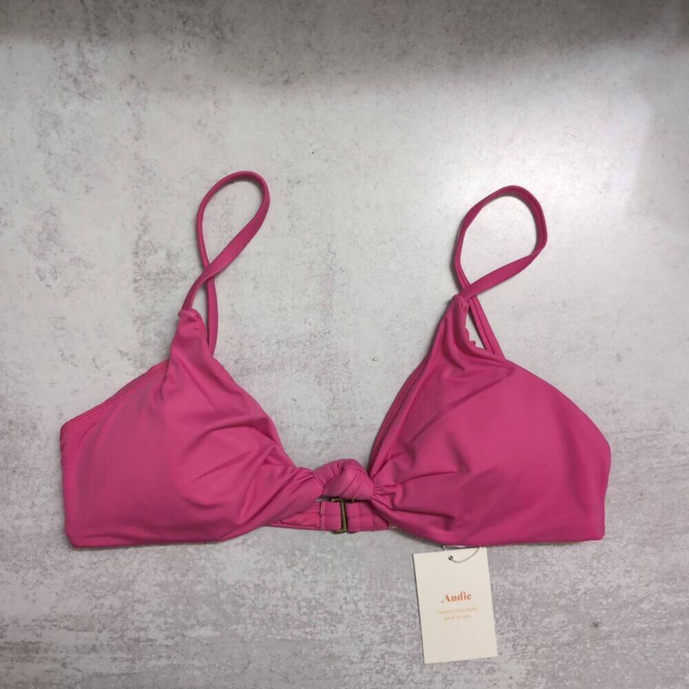 NWT Andie Santorini Top Rouge Pink Knot Front Adjustable Strap Recycled Bikini L